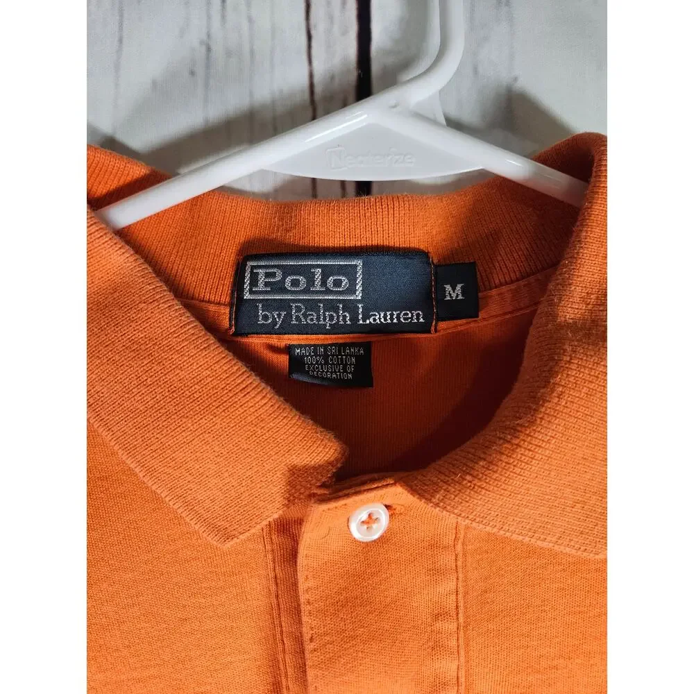 Ralph Lauren Polo Mens Shirt Orange‎ Short Sleeve Yellow Logo Sz Medium